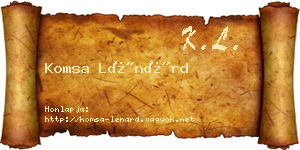 Komsa Lénárd névjegykártya
